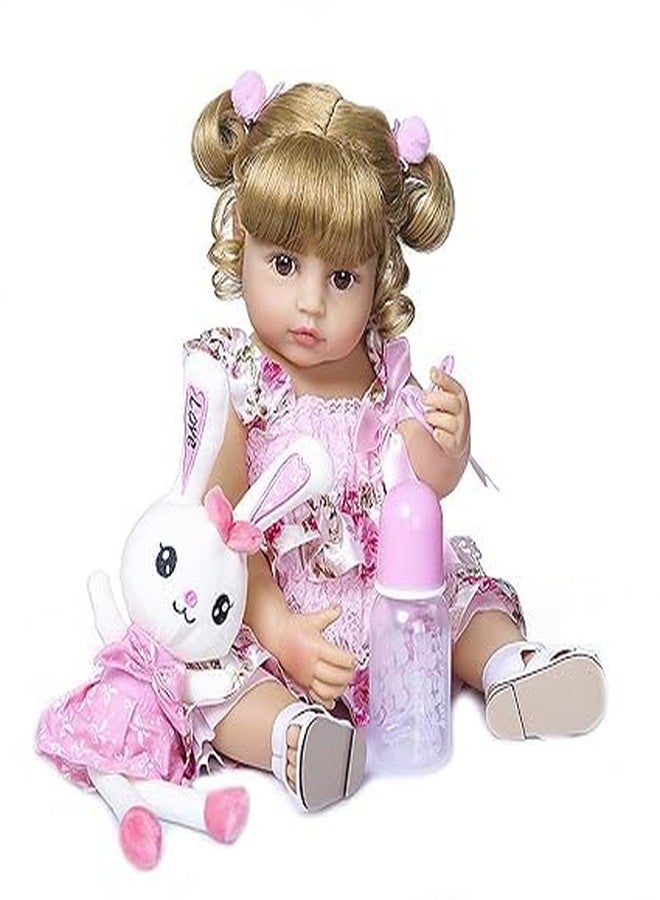 SKYBUCKET 22 inch 55CM Realistic Sweet Face Real Baby Size Reborn Toddler Newborn Girl Doll Crafted in Silicone Vinyl Full Body Children Birthday Pink Yarn Skirt (Flower Lace Skirt)